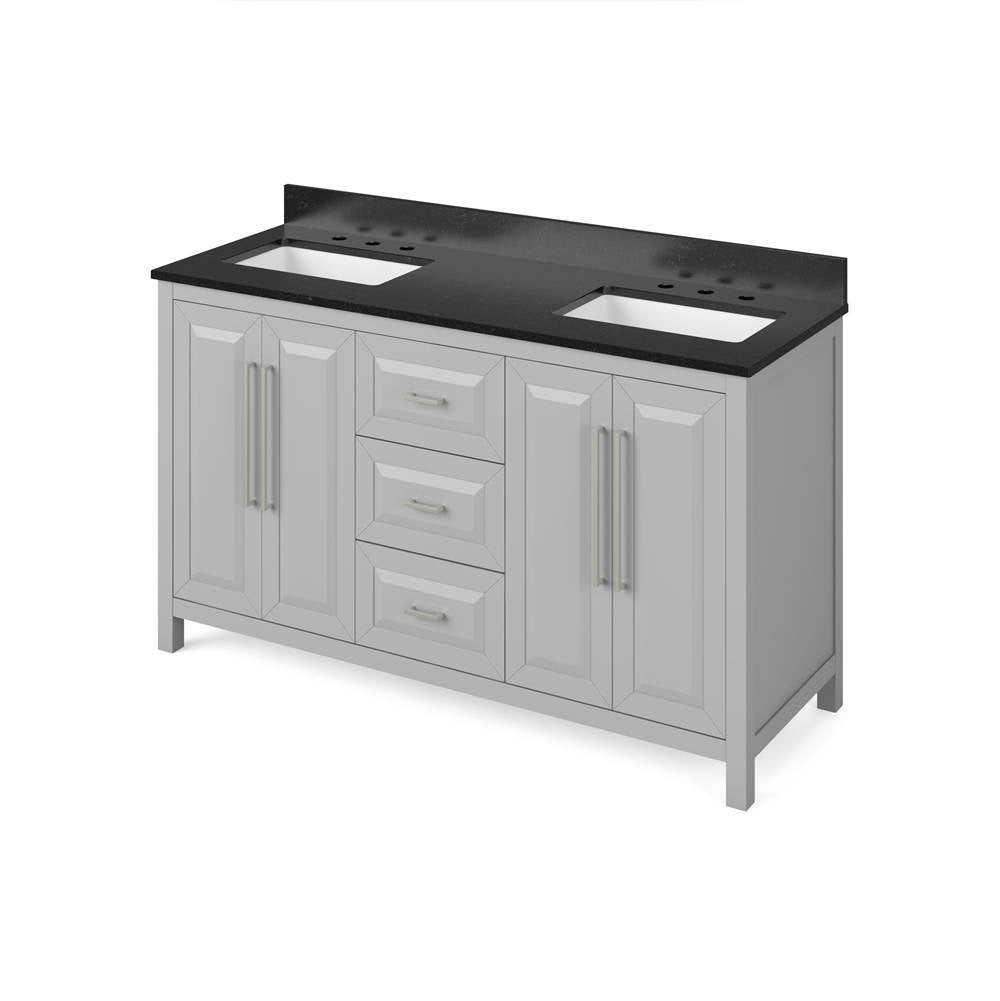 Jeffrey Alexander - 60'' Grey Cade Vanity, double bowl, Black Granite Vanity Top, undermount rectangle bowl - Grey