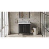 Jeffrey Alexander - 36'' Black Percival Vanity, Left Offset, White Carrara Marble Vanity Top, Undermount Rectangle Bowl - Black