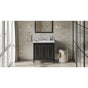 Jeffrey Alexander - 36'' Black Percival Vanity, Left Offset, White Carrara Marble Vanity Top, Undermount Rectangle Bowl - Black
