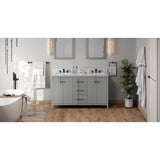 Jeffrey Alexander - 60'' Grey Katara Vanity, Double Bowl, White Carrara Marble Vanity Top, Two Undermount Rectangle Bowls - Grey