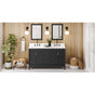 Jeffrey Alexander - 60'' Black Theodora Vanity, Double Bowl, Calacatta Vienna Quartz Vanity Top, Two Undermount Rectangle Bowls - Black