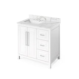 Jeffrey Alexander - 36'' White Cade Vanity, left offset, Calacatta Vienna Quartz Vanity Top, undermount rectangle bowl - White