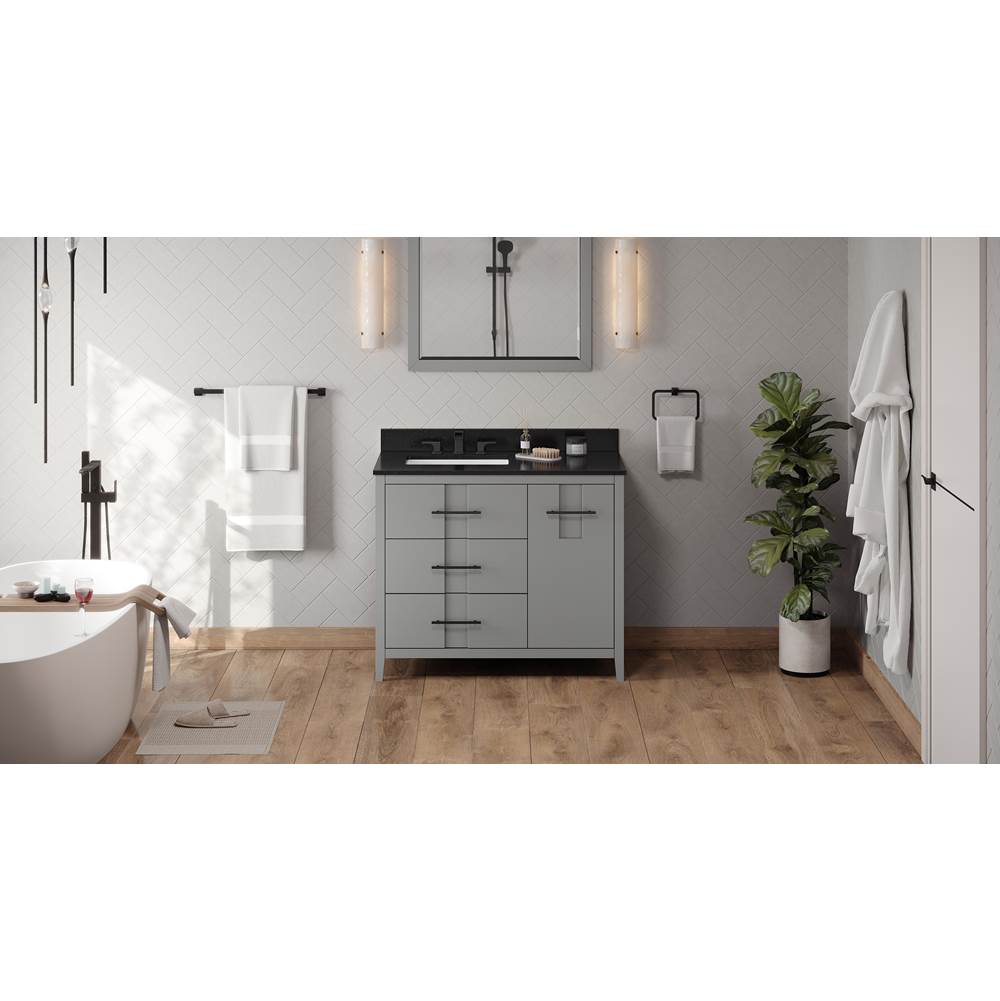 Jeffrey Alexander - 42'' Grey Katara Vanity, Left Offset, Black Granite Vanity Top, Undermount Rectangle Bowl - Grey