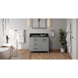 Jeffrey Alexander - 42'' Grey Katara Vanity, Left Offset, Black Granite Vanity Top, Undermount Rectangle Bowl - Grey