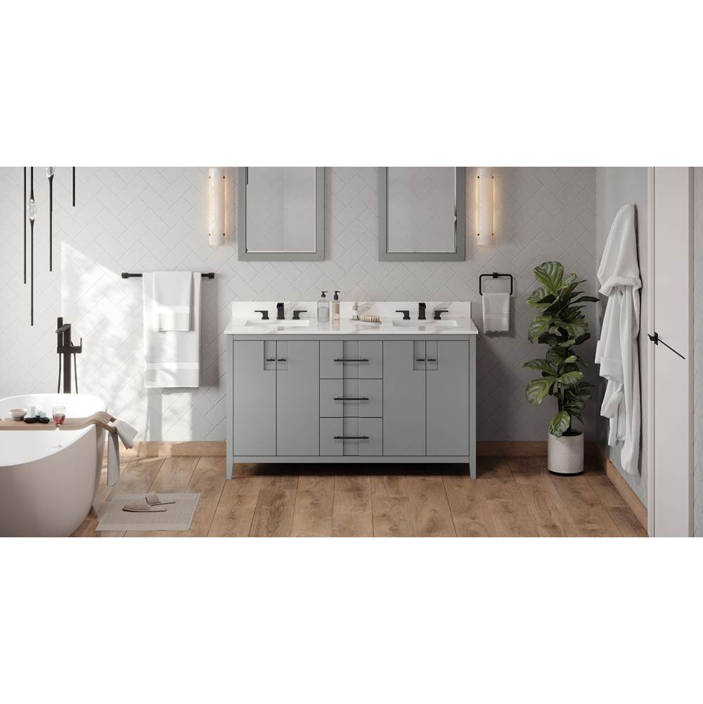 Jeffrey Alexander - 60'' Grey Katara Vanity, Double Bowl, Calacatta Vienna Quartz Vanity Top, Two Undermount Rectangle Bowls - Grey