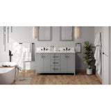 Jeffrey Alexander - 60'' Grey Katara Vanity, Double Bowl, Calacatta Vienna Quartz Vanity Top, Two Undermount Rectangle Bowls - Grey