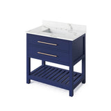 Jeffrey Alexander - 36'' Hale Blue Wavecrest Vanity, Calacatta Vienna Quartz Vanity Top, undermount rectangle bowl - Hale Blue