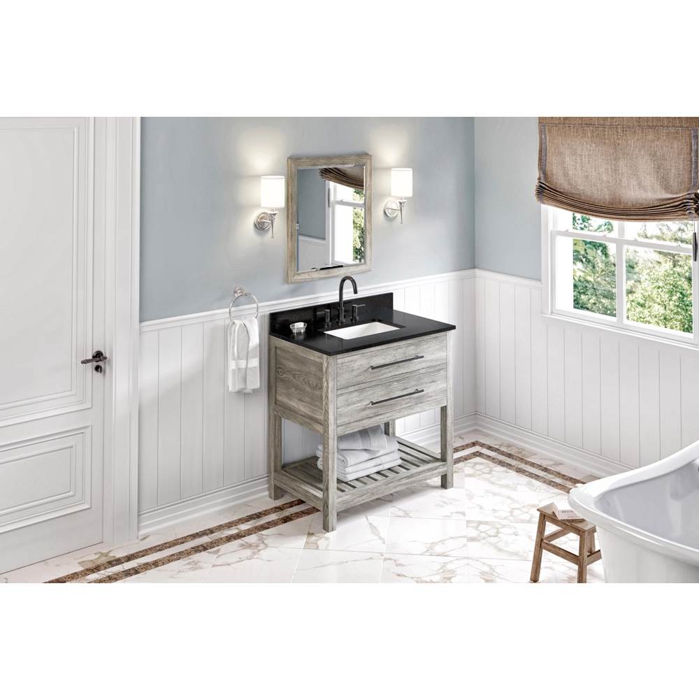 Jeffrey Alexander - 36'' Weathered Grey Wavecrest Vanity, Black Granite Vanity Top, Undermount Rectangle Bowl - Weathered Grey