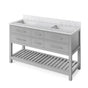 Jeffrey Alexander - 60'' Grey Wavecrest Vanity, double bowl, White Carrara Marble Vanity Top, two undermount rectangle bowls - Grey