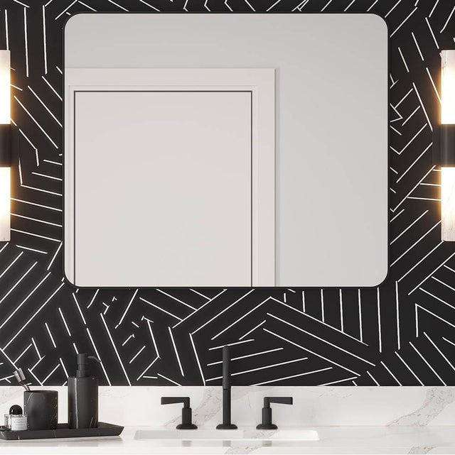 Jeffrey Alexander - 24'' W x 1'' D x 30'' H Satin Nickel Rounded Rectangle Metal Frame Mirror - Satin Nickel