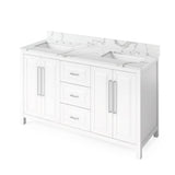Jeffrey Alexander - 60'' White Cade Vanity, double bowl, Calacatta Vienna Quartz Vanity Top, undermount rectangle bowl - White