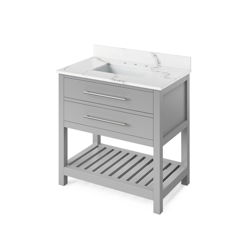 Jeffrey Alexander - 36'' Grey Wavecrest Vanity, Calacatta Vienna Quartz Vanity Top, undermount rectangle bowl - Grey