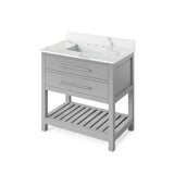 Jeffrey Alexander - 36'' Grey Wavecrest Vanity, Calacatta Vienna Quartz Vanity Top, undermount rectangle bowl - Grey