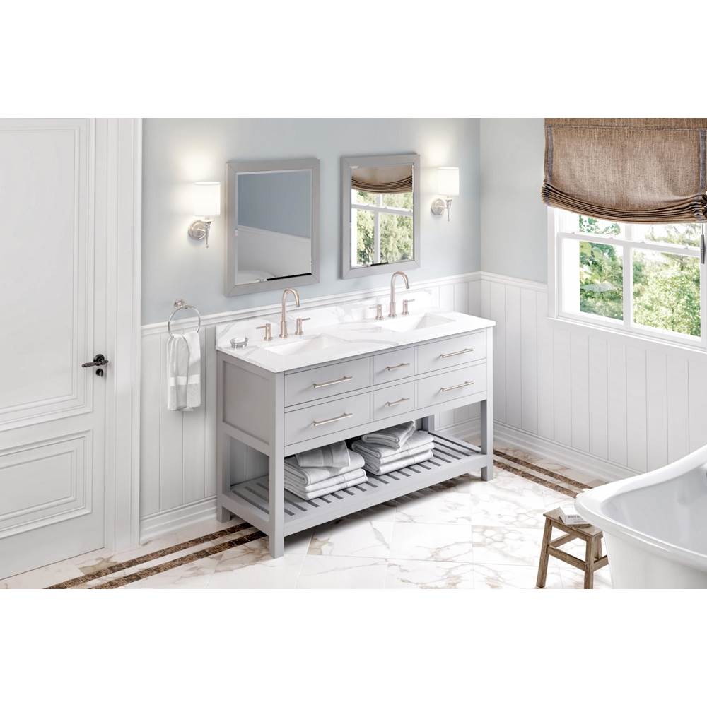 60'' Grey Wavecrest Vanity, double bowl, Calacatta Vienna Quartz Vanity Top, two undermount rectangle bowls