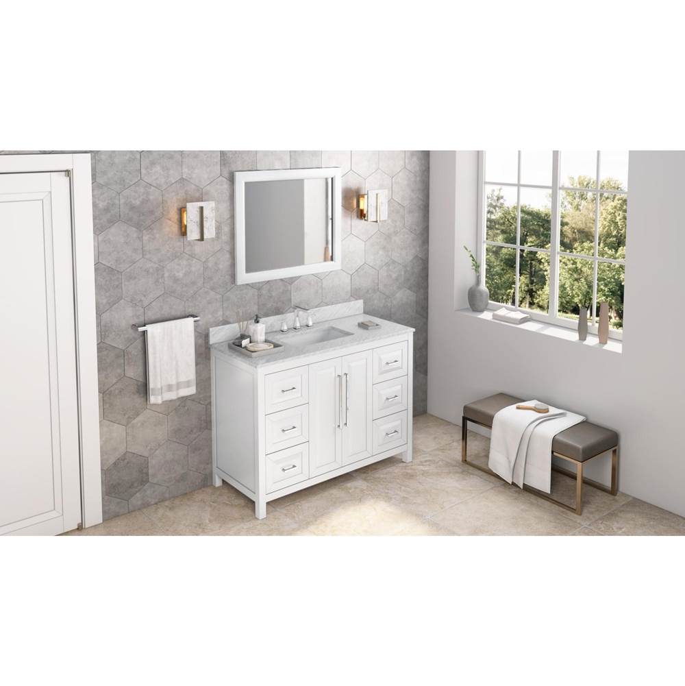 Jeffrey Alexander - 48'' White Cade Vanity, White Carrara Marble Vanity Top, undermount rectangle bowl - White