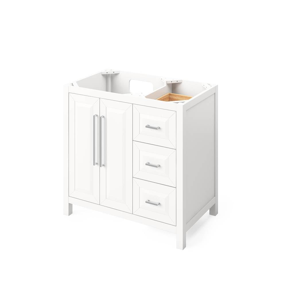 36'' Black Cade Vanity, left offset, White Carrara Marble Vanity Top, undermount rectangle bowl