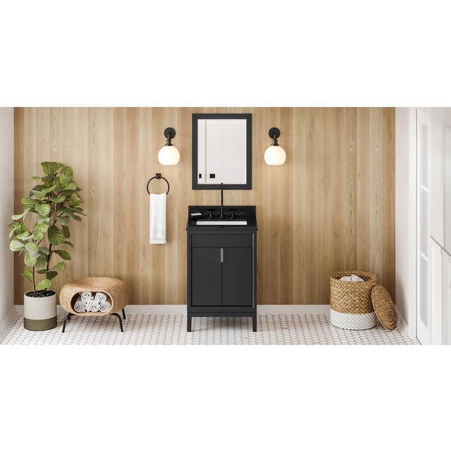 Jeffrey Alexander - 24'' Black Theodora Vanity, Black Granite Vanity Top, Undermount Rectangle Bowl - Black