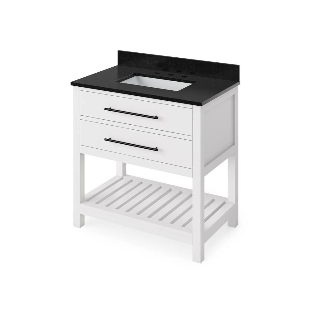 Jeffrey Alexander - 36'' White Wavecrest Vanity, Black Granite Vanity Top, undermount rectangle bowl - White