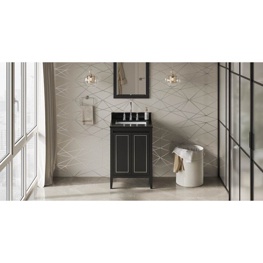 Jeffrey Alexander - 24'' Black Percival Vanity, Black Granite Vanity Top, Undermount Rectangle Bowl - Black