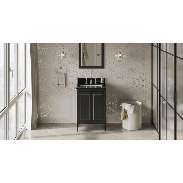 Jeffrey Alexander - 24'' Black Percival Vanity, Black Granite Vanity Top, Undermount Rectangle Bowl - Black