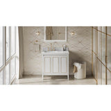 Jeffrey Alexander - 36'' White Percival Vanity, Left Offset, White Carrara Marble Vanity Top, Undermount Rectangle Bowl - White