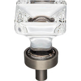 1'' Overall Length Brushed Pewter Square Glass Harlow Cabinet Knob