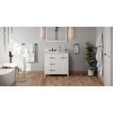 Jeffrey Alexander - 36'' White Katara Vanity, Left Offset, White Carrara Marble Vanity Top, Undermount Rectangle Bowl - White