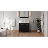 Jeffrey Alexander - 36'' Black Katara Vanity, Left Offset, Calacatta Vienna Quartz Vanity Top, Undermount Rectangle Bowl - Black