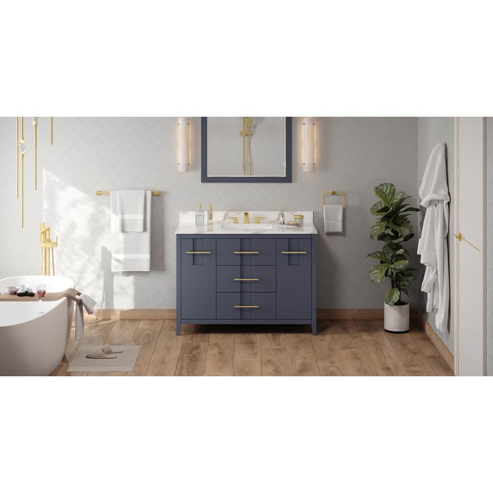 Jeffrey Alexander - 48'' Blue Steel Katara Vanity, Calacatta Vienna Quartz Vanity Top, Undermount Rectangle Bowl - Blue Steel