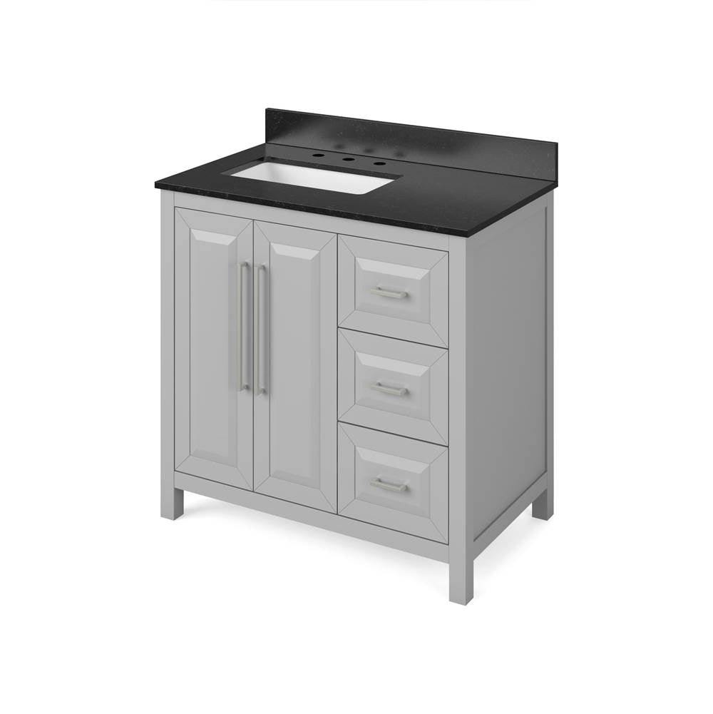 Jeffrey Alexander - 36'' Grey Cade Vanity, left offset, Black Granite Vanity Top, undermount rectangle bowl - Grey