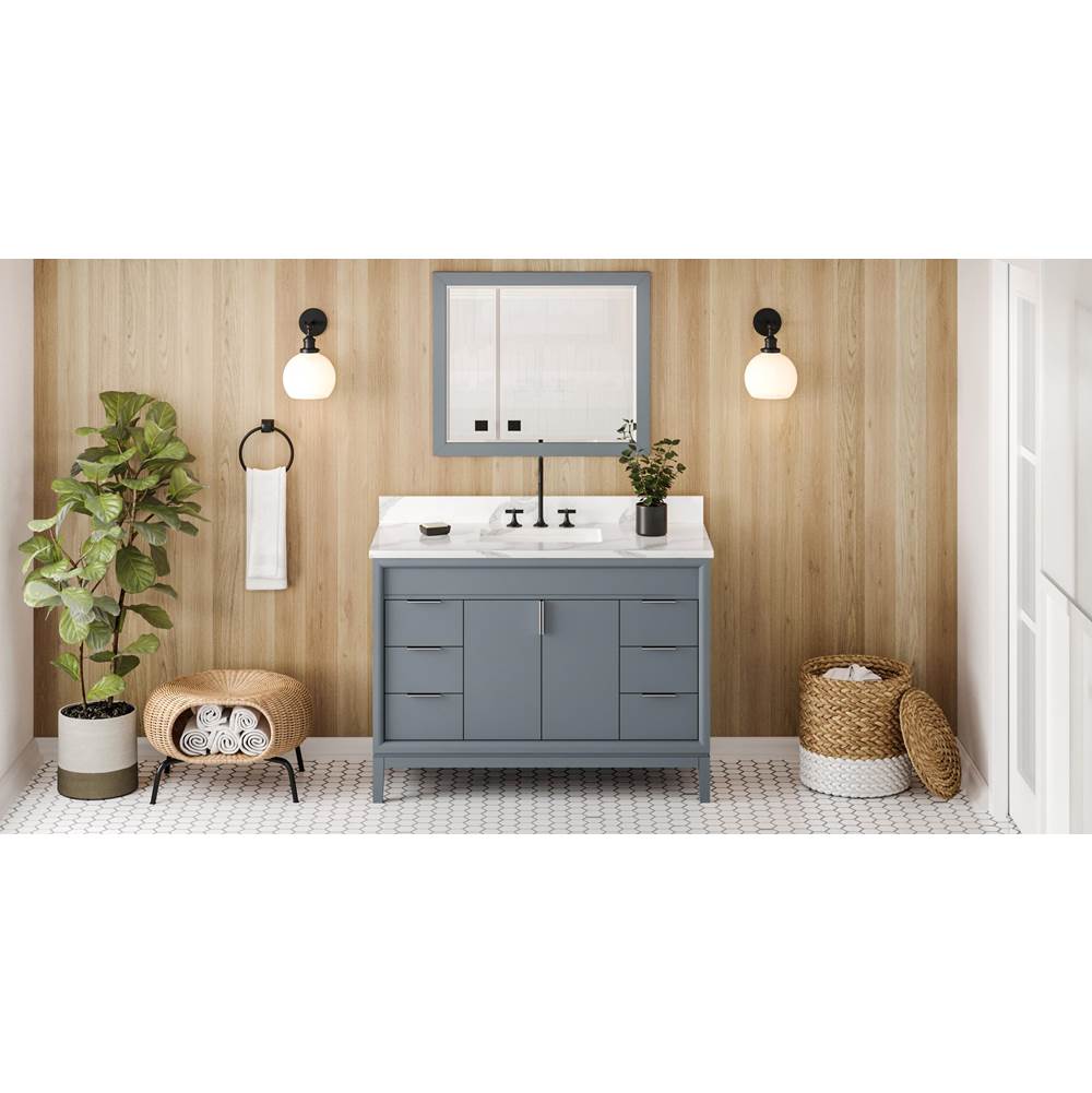 Jeffrey Alexander - 48'' Blue Steel Theodora Vanity, Calacatta Vienna Quartz Vanity Top, Undermount Rectangle Bowl - Blue Steel