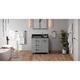 Jeffrey Alexander - 36'' Grey Katara Vanity, Left Offset, Black Granite Vanity Top, Undermount Rectangle Bowl - Grey