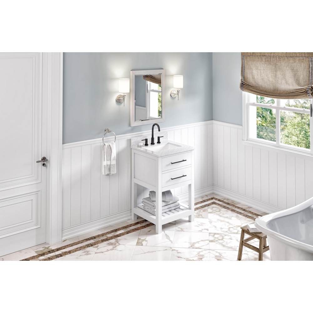 Jeffrey Alexander - 24'' White Wavecrest Vanity, White Carrara Marble Vanity Top, undermount rectangle bowl - White