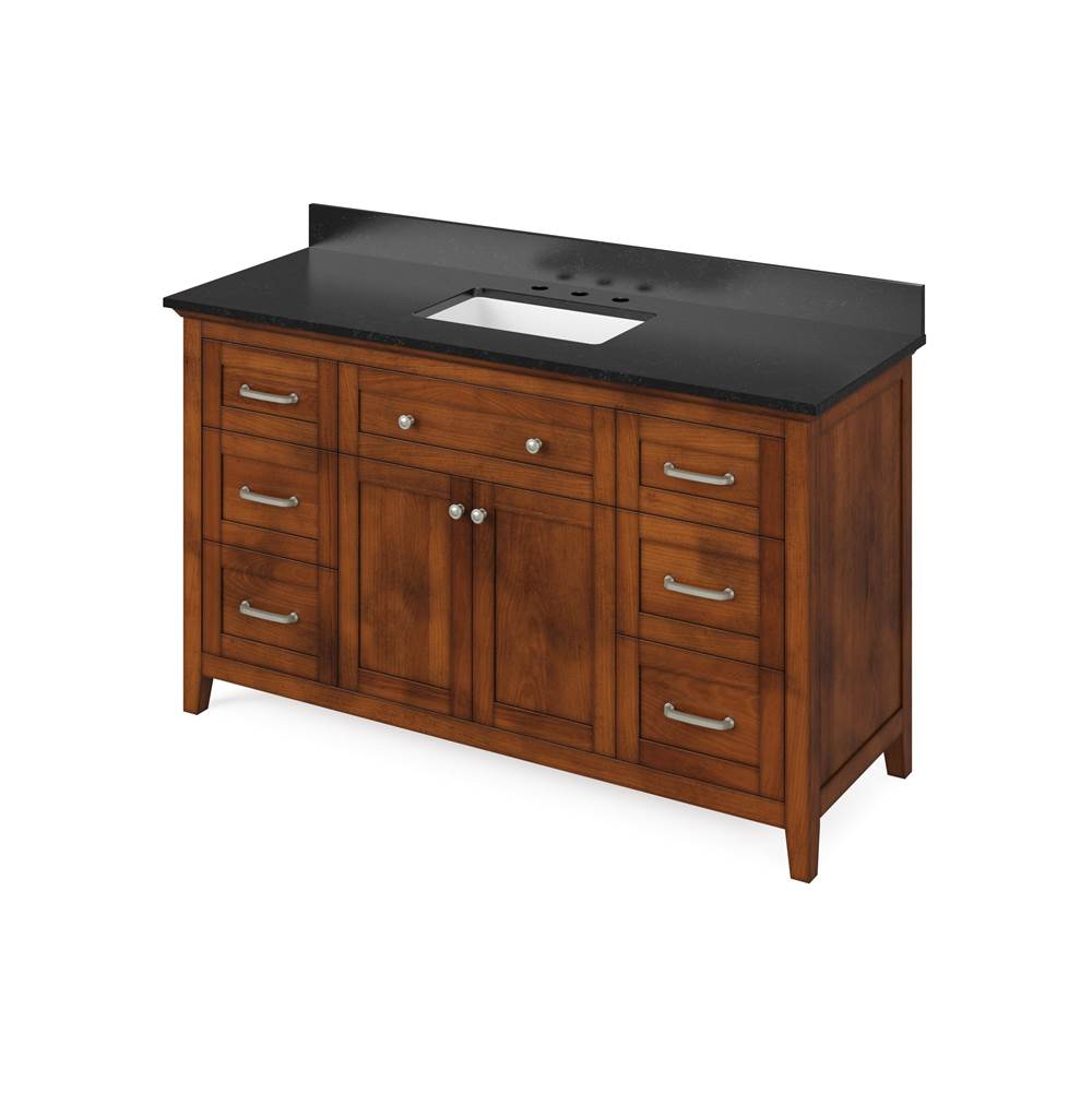 Jeffrey Alexander - 60'' Chocolate Chatham Vanity, Black Granite Vanity Top, undermount rectangle bowl - Chocolate