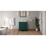 Jeffrey Alexander - 30'' Forest Green Katara Vanity, White Carrara Marble Vanity Top, Undermount Rectangle Bowl - Green