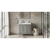 Jeffrey Alexander - 36'' Grey Percival Vanity, Left Offset, Calacatta Vienna Quartz Vanity Top, Undermount Rectangle Bowl - Grey
