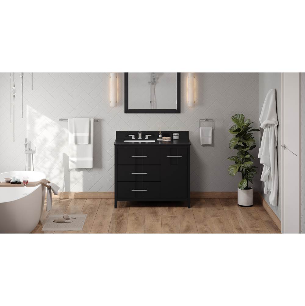 Jeffrey Alexander - 42'' Black Katara Vanity, Left Offset, Black Granite Vanity Top, Undermount Rectangle Bowl - Black