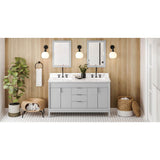 Jeffrey Alexander - 60'' Grey Theodora Vanity, Double Bowl, Calacatta Vienna Quartz Vanity Top, Two Undermount Rectangle Bowls - Grey