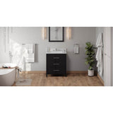 Jeffrey Alexander - 30'' Black Katara Vanity, White Carrara Marble Vanity Top, Undermount Rectangle Bowl - Black