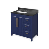Jeffrey Alexander - 36'' Hale Blue Cade Vanity, left offset, Black Granite Vanity Top, undermount rectangle bowl - Hale Blue