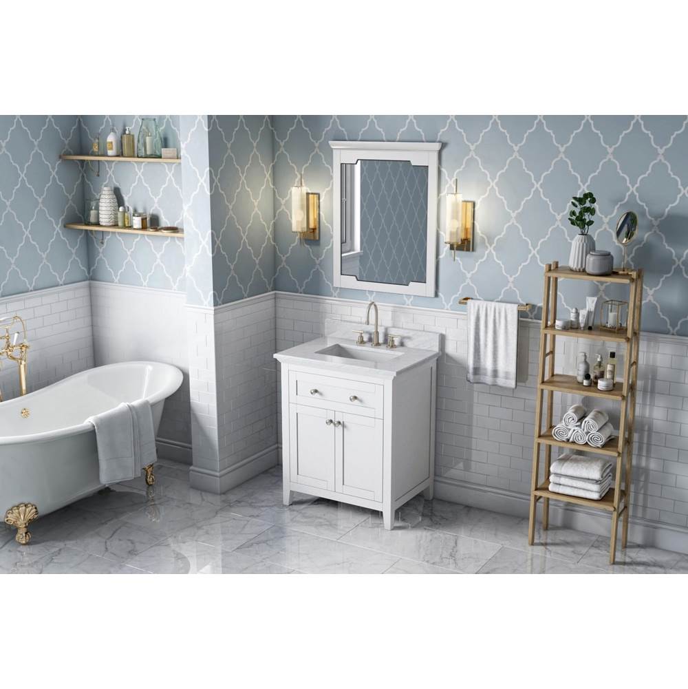 Jeffrey Alexander - 30'' White Chatham Vanity, White Carrara Marble Vanity Top, undermount rectangle bowl - White