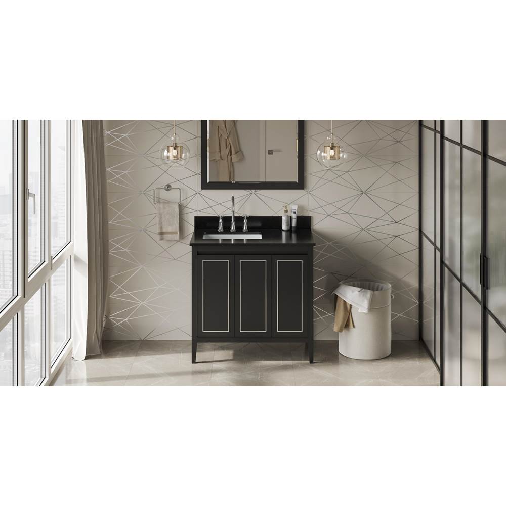 Jeffrey Alexander - 36'' Black Percival Vanity, Left Offset, Black Granite Vanity Top, Undermount Rectangle Bowl - Black