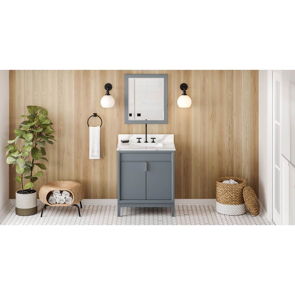 Jeffrey Alexander - 30'' Blue Steel Theodora Vanity, Calacatta Vienna Quartz Vanity Top, Undermount Rectangle Bowl - Blue Steel