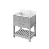 Jeffrey Alexander - 30'' Grey Wavecrest Vanity, Calacatta Vienna Quartz Vanity Top, undermount rectangle bowl - Grey