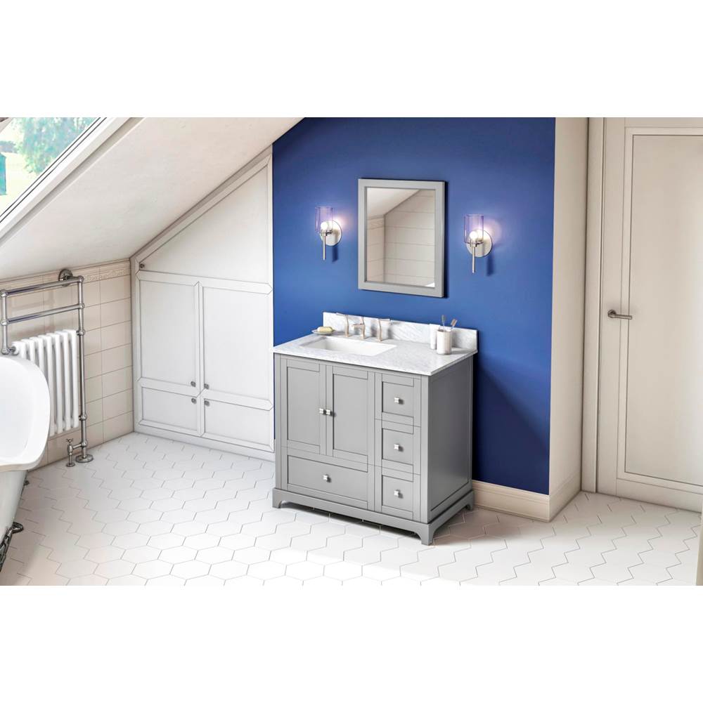 Jeffrey Alexander - 36'' Grey Addington Vanity, left offset, White Carrara Marble Vanity Top, undermount rectangle bowl - Grey