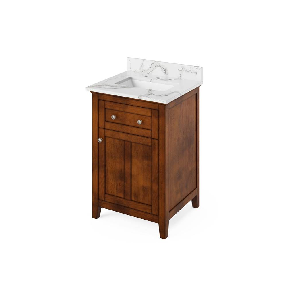 Jeffrey Alexander - 24'' Chocolate Chatham Vanity, Calacatta Vienna Quartz Vanity Top, undermount rectangle bowl - Chocolate
