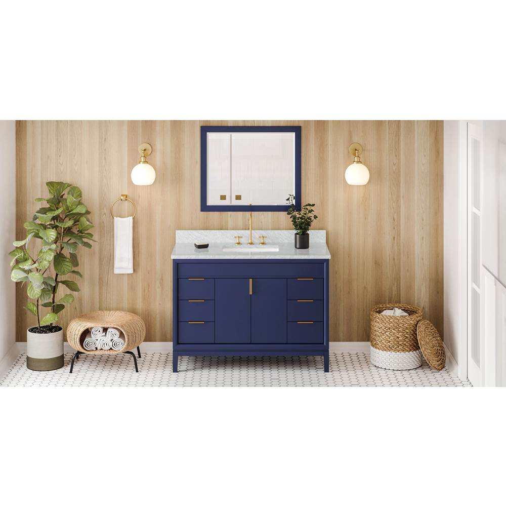 Jeffrey Alexander - 48'' Hale Blue Theodora Vanity, White Carrara Marble Vanity Top, Undermount Rectangle Bowl - Hale Blue