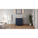 Jeffrey Alexander - 30'' Hale Blue Katara Vanity, White Carrara Marble Vanity Top, Undermount Rectangle Bowl - Hale Blue
