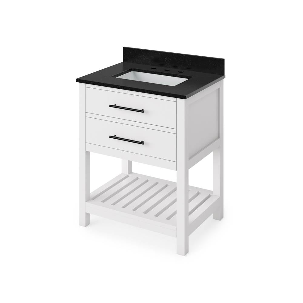 Jeffrey Alexander - 30'' White Wavecrest Vanity, Black Granite Vanity Top, undermount rectangle bowl - White