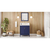 Jeffrey Alexander - 30'' Hale Blue Theodora Vanity, Calacatta Vienna Quartz Vanity Top, Undermount Rectangle Bowl - Hale Blue